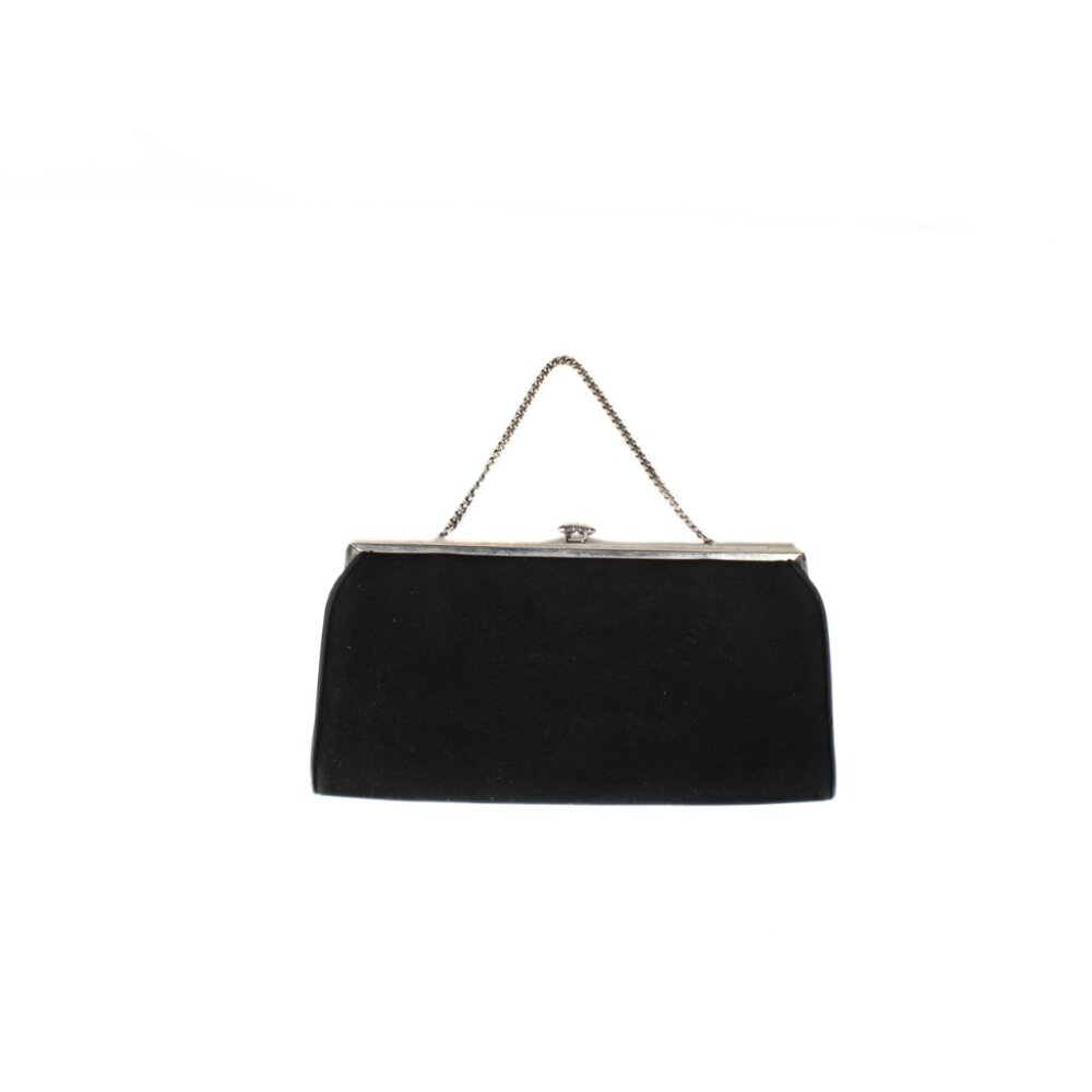 Vintage Late 1950s–60s National Black Fabric Handbag Canadian Made Silver Chain